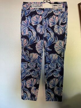 Lilly Pulitzer Navy Blue Floral Straight-Leg Pants